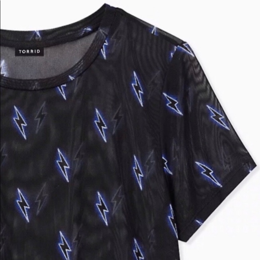 Torrid mesh black shirt with lightening bolts, size 0 (12-14). - Picture 2 of 11